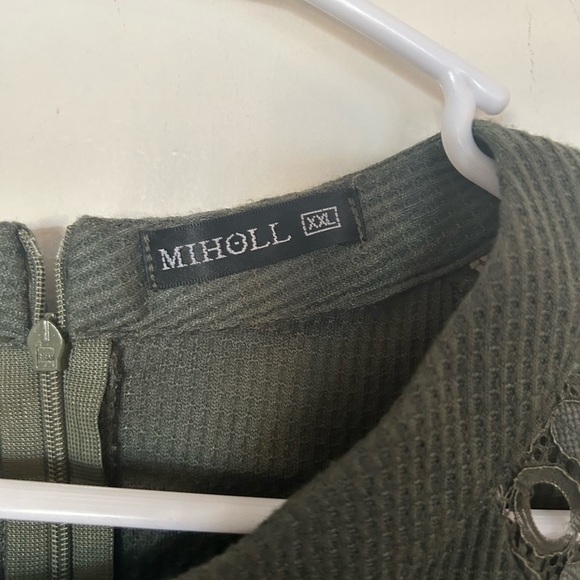 Miholl xxl olive drab waffle, knot blouse with lace balloons leaves - Picture 3 of 8